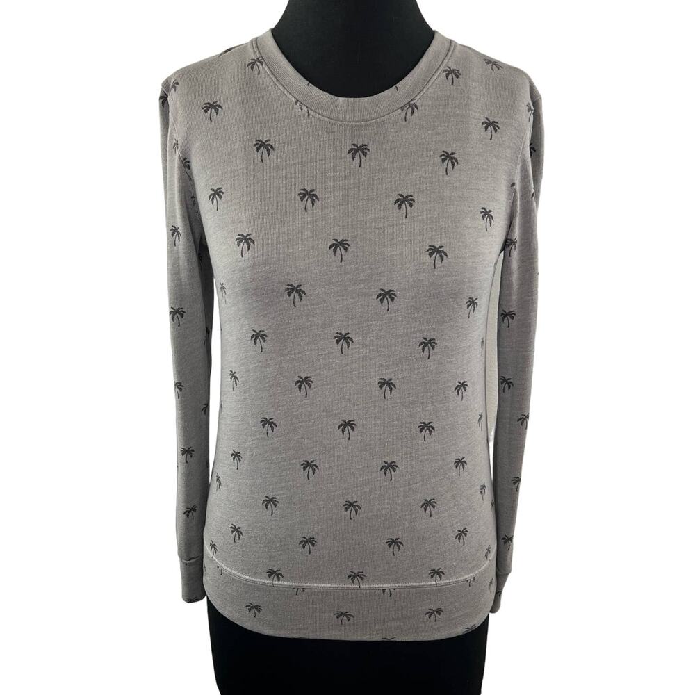 SUNDRY Gray Black Sweater Palm Trees Print Crew Neck Long Sleeve Pullover 0 XS